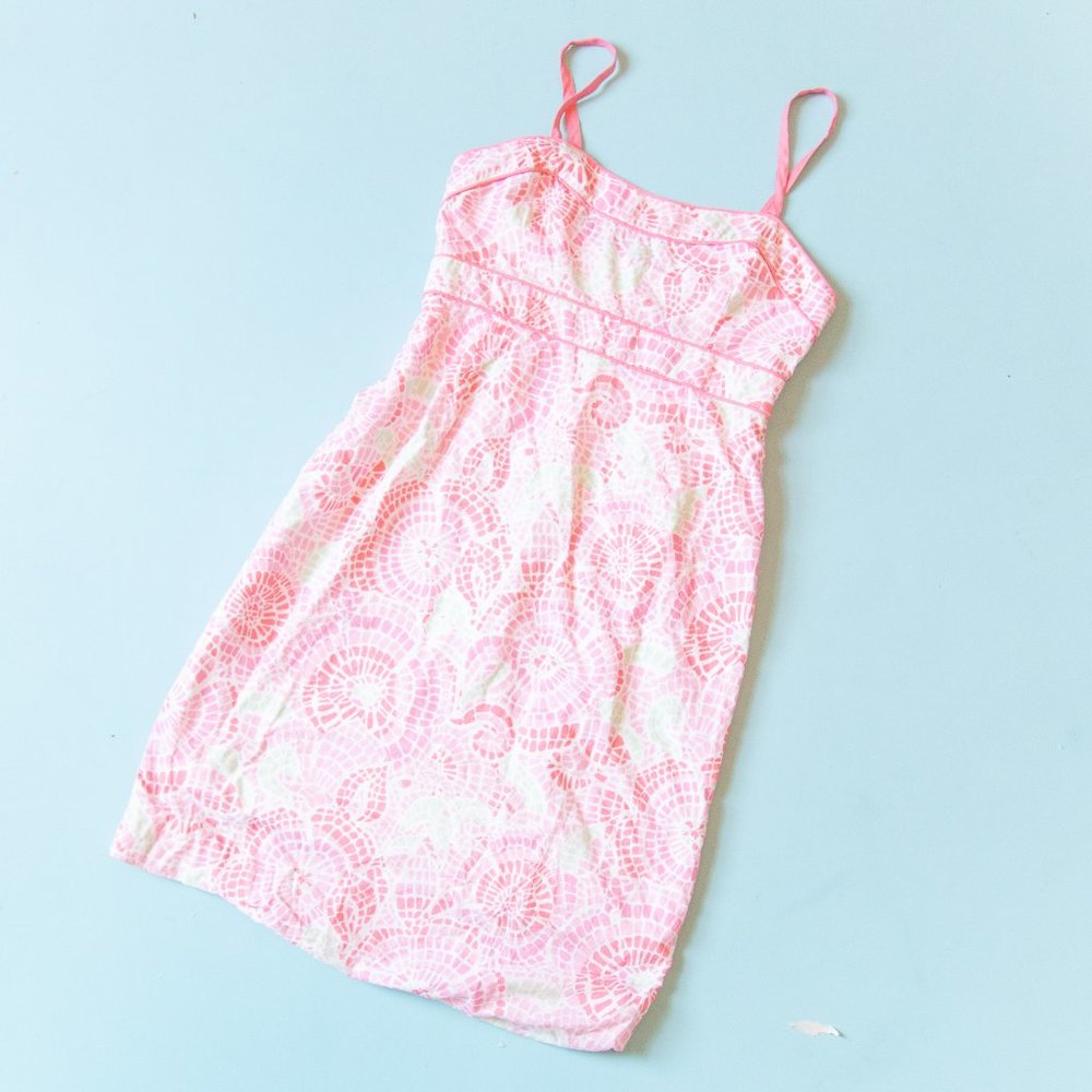 Vineyard Vines Y2K Pink Mosaic Pattern Print Spaghetti Strap Fitted Dress Size 2